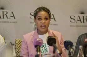 "Colleen Makhubele, Chief Whip of the MK Party, during a parliamentary session."