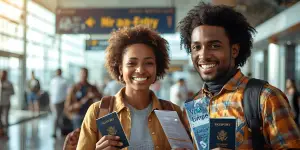 African travelers enjoying visa fees Africa freedom at the airport